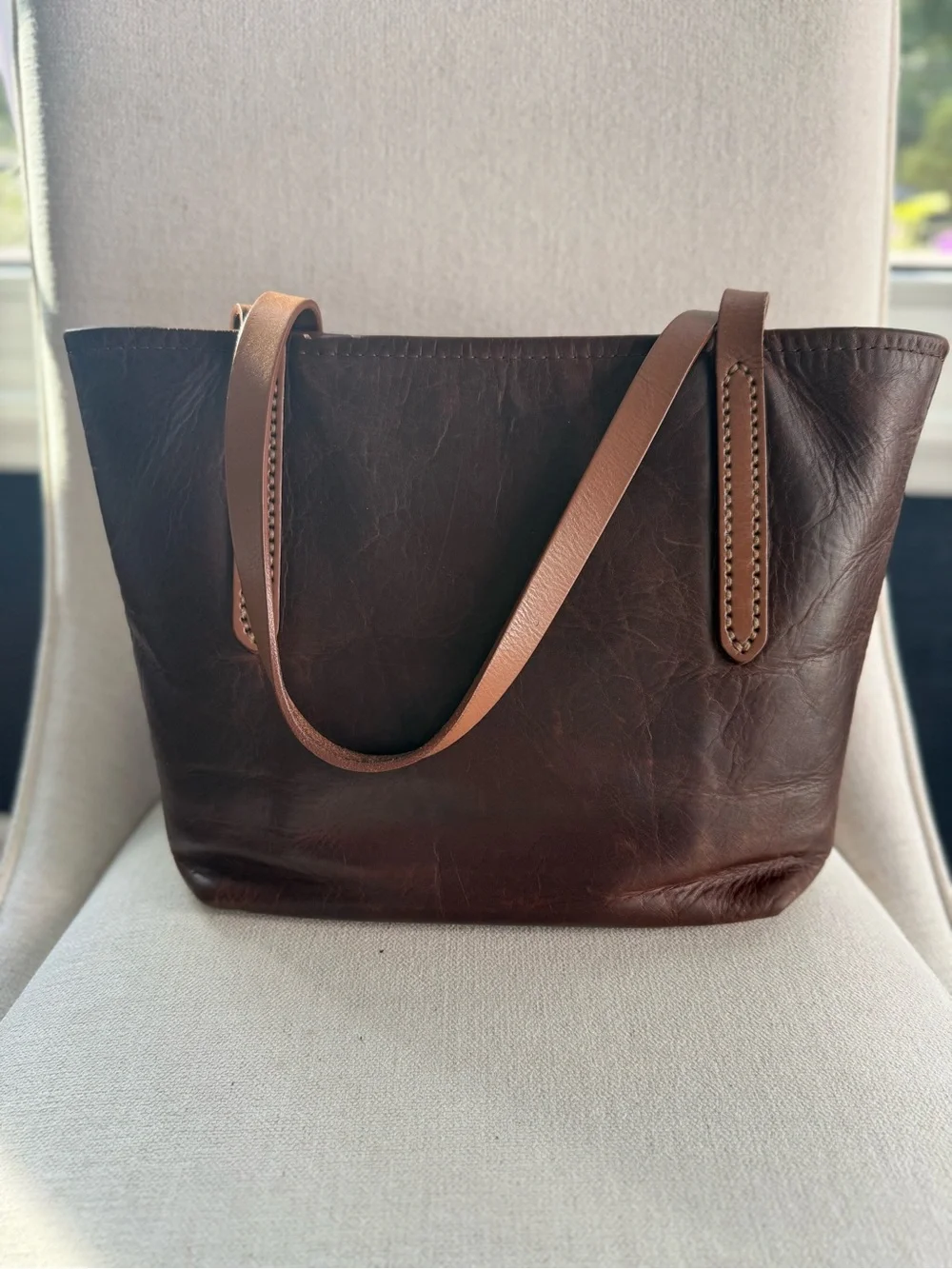 Fount Brown Leather Tote Bag with Tassel